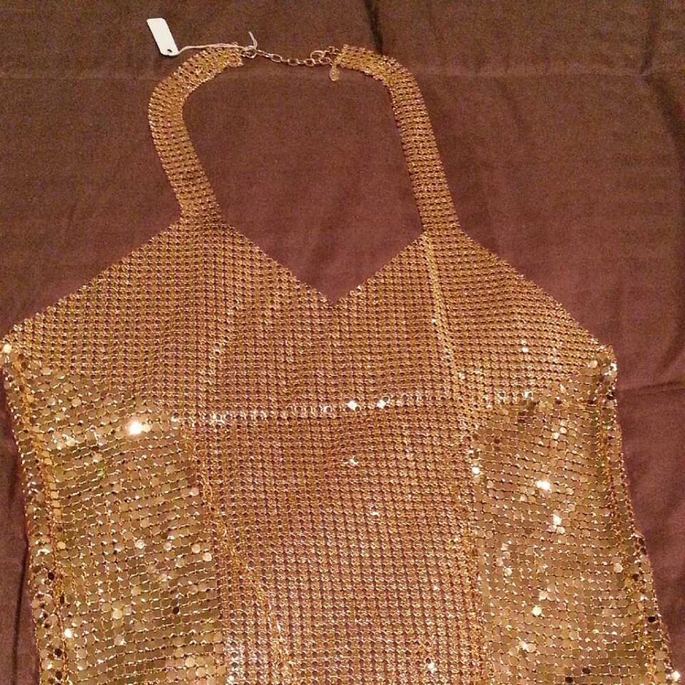 Sexy Metal gold color crap top